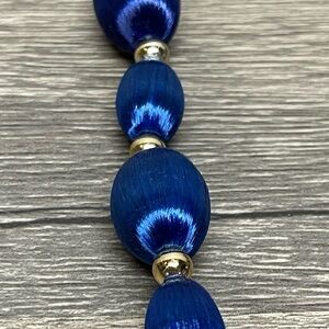 Stunning VINTAGE Satin Thread-Wrapped Bead Necklace-Royal Blue. 31 in. EUC.